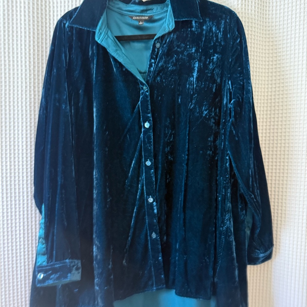 John Mark Teal Velvet Shirt